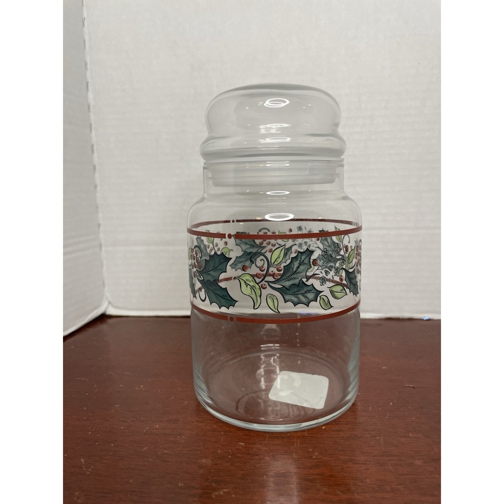 Vintage Libbey Holly Berry Glass Jar With Lid – 1980s Christmas Canister
